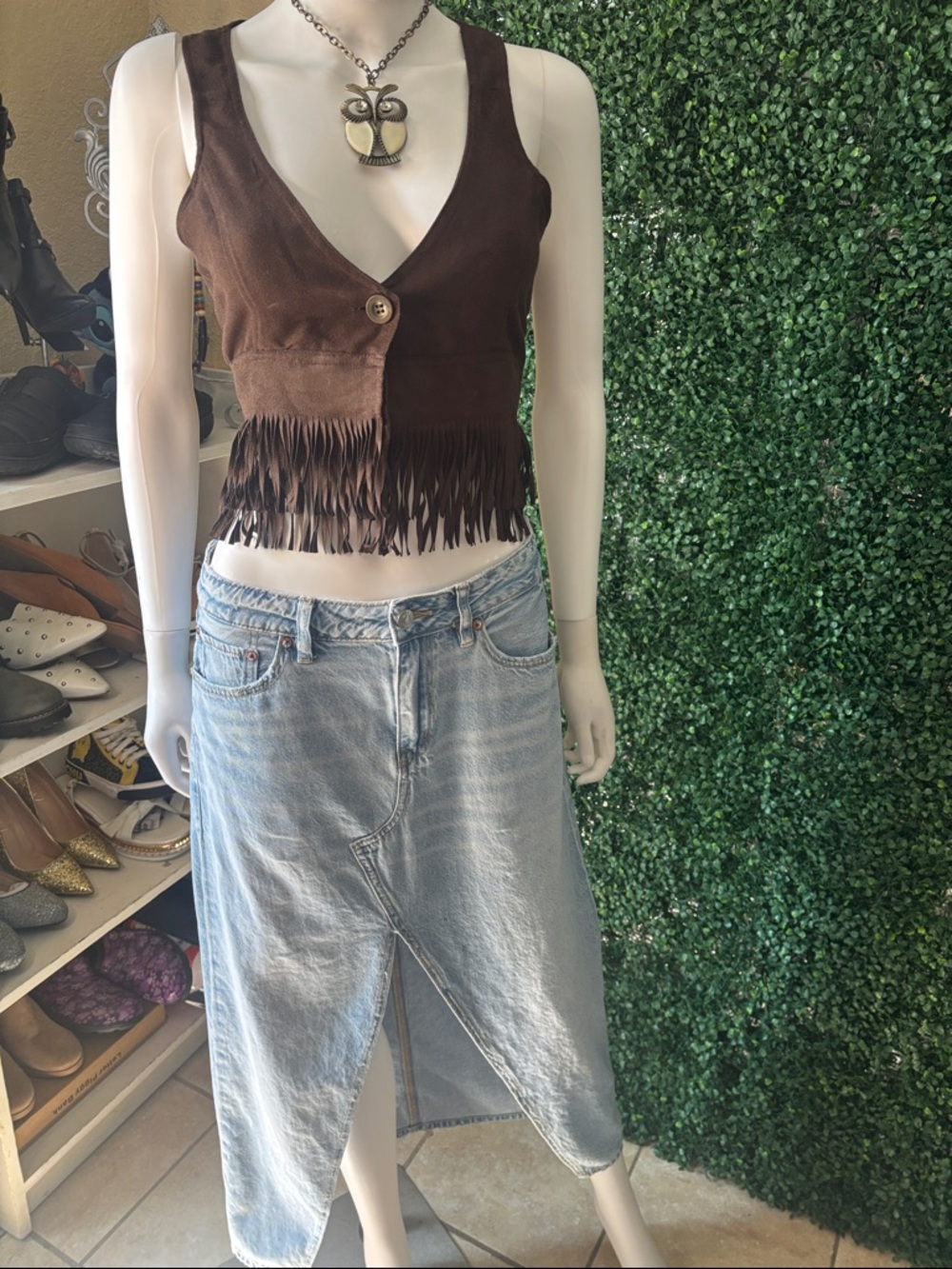 Maurices Brown Suede Fringe Vest